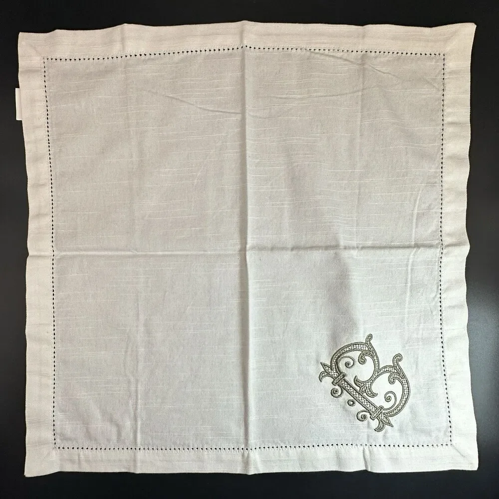 Set 2 Heavyweight Cotton Napkins Gothic Monogram B Hemstitch India 18x18